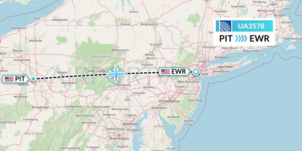 UA3578 United Airlines Flight Map: Pittsburgh to New York