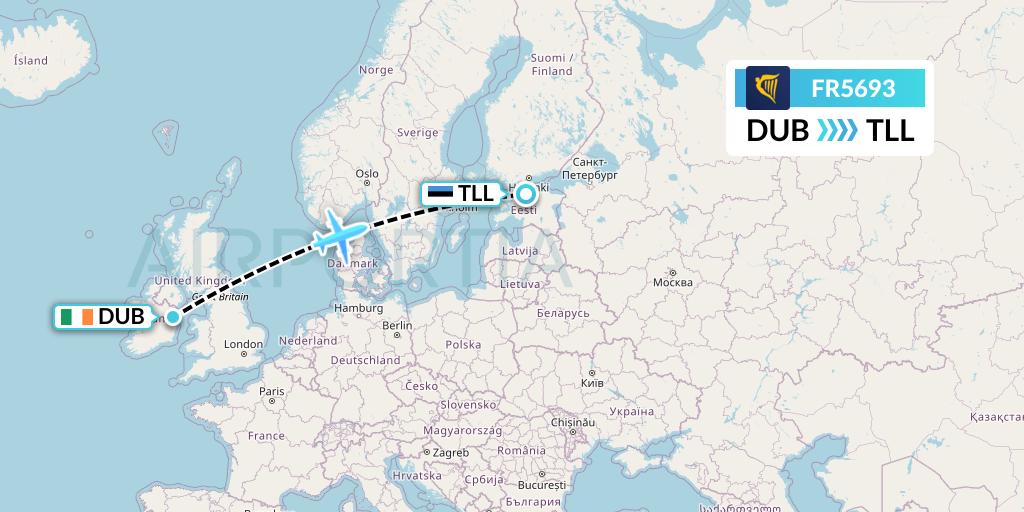 FR5693 Ryanair Flight Map: Dublin to Tallinn