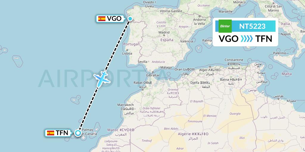 NT5223 Binter Canarias Flight Map: Vigo to Tenerife
