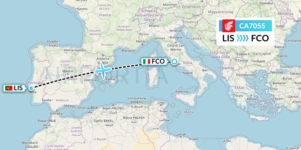 CA7055 Air China Flight Map: Lisbon to Rome