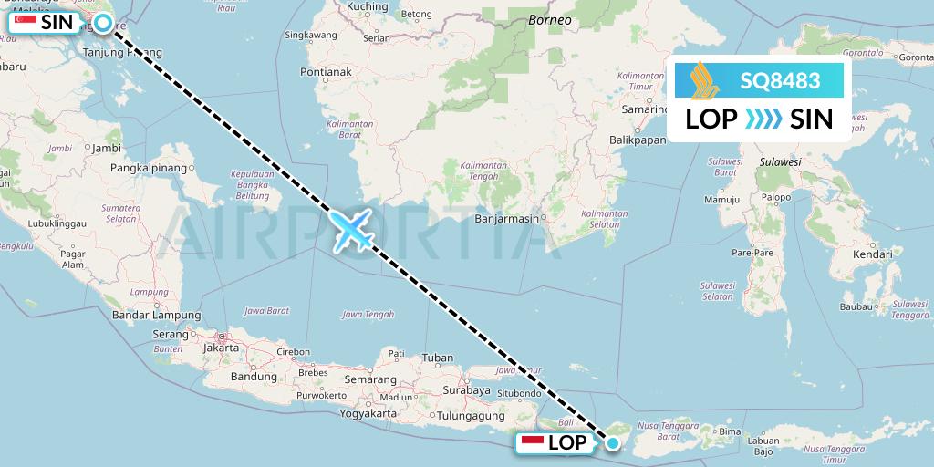 SQ8483 Singapore Airlines Flight Map: Lombok to Singapore