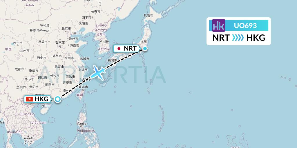 UO693 Hong Kong Express Flight Map: Tokyo to Hong Kong
