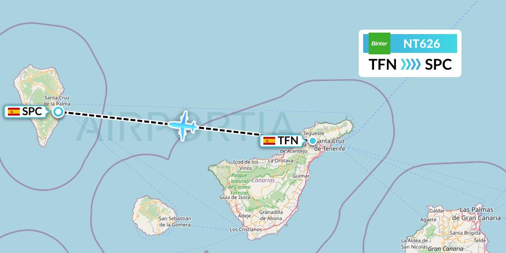 NT626 Binter Canarias Flight Map: Tenerife to La Palma