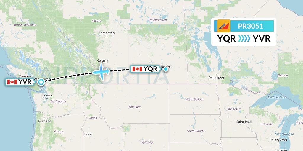 PR3051 Philippine Airlines Flight Map: Regina to Vancouver