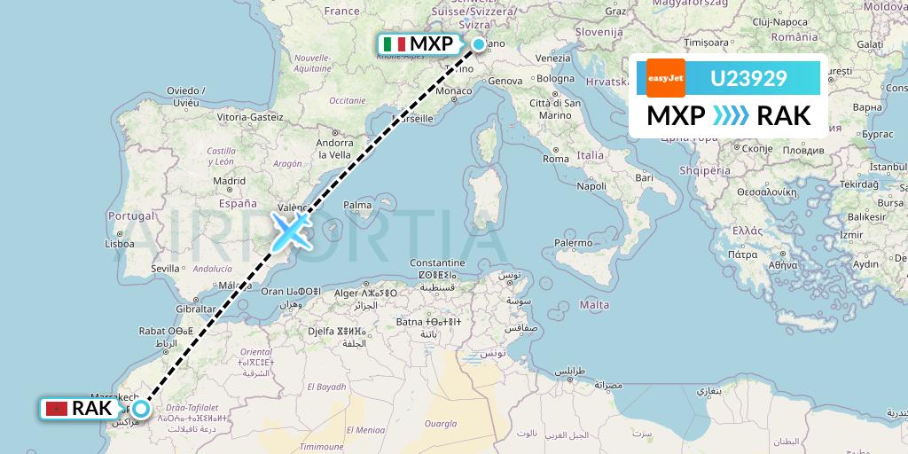 U23929 EasyJet Flight Map: Milan to Marrakesh 