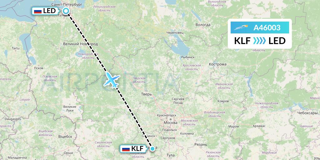 A46003 Azimuth Airlines Flight Map: Kaluga to St. Petersburg