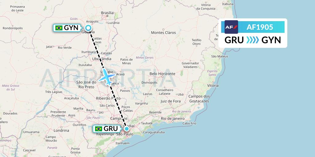AF1905 Air France Flight Map: Sao Paulo to Goiania