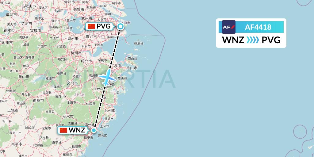 AF4418 Air France Flight Map: Wenzhou to Shanghai