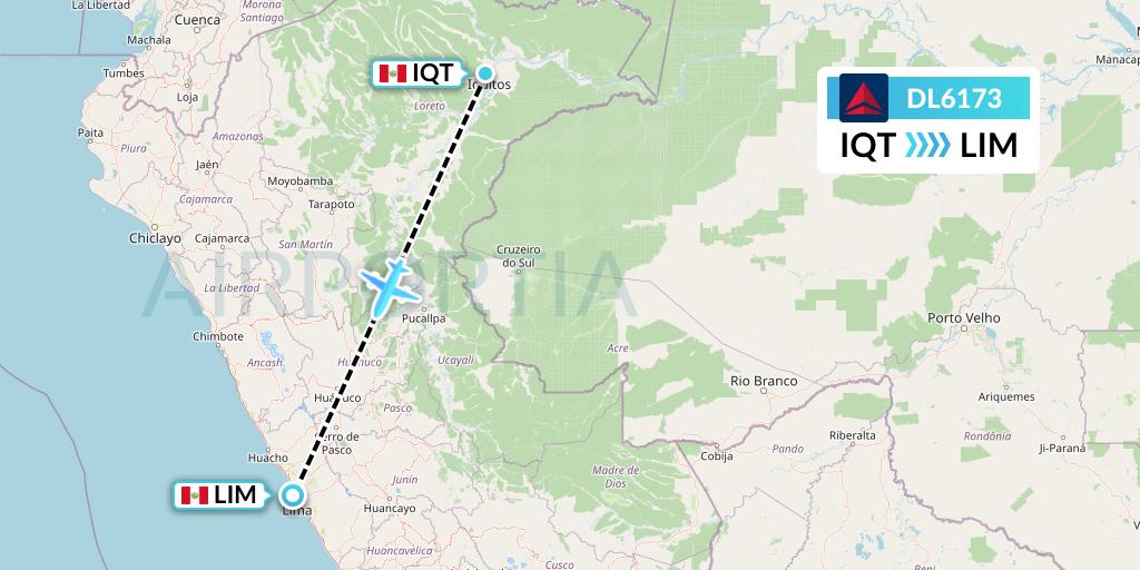 DL6173 Delta Air Lines Flight Map: Iquitos to Lima