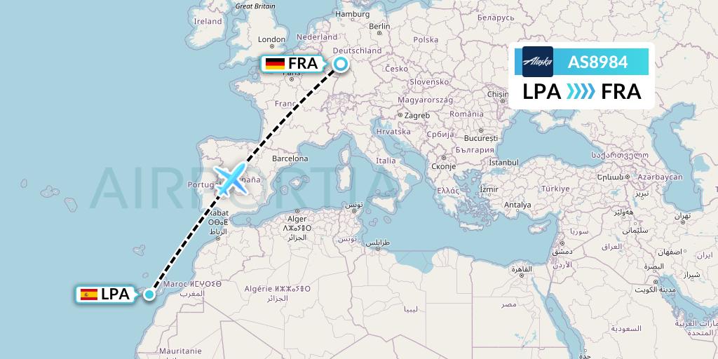 AS8984 Alaska Airlines Flight Map: Las Palmas to Frankfurt