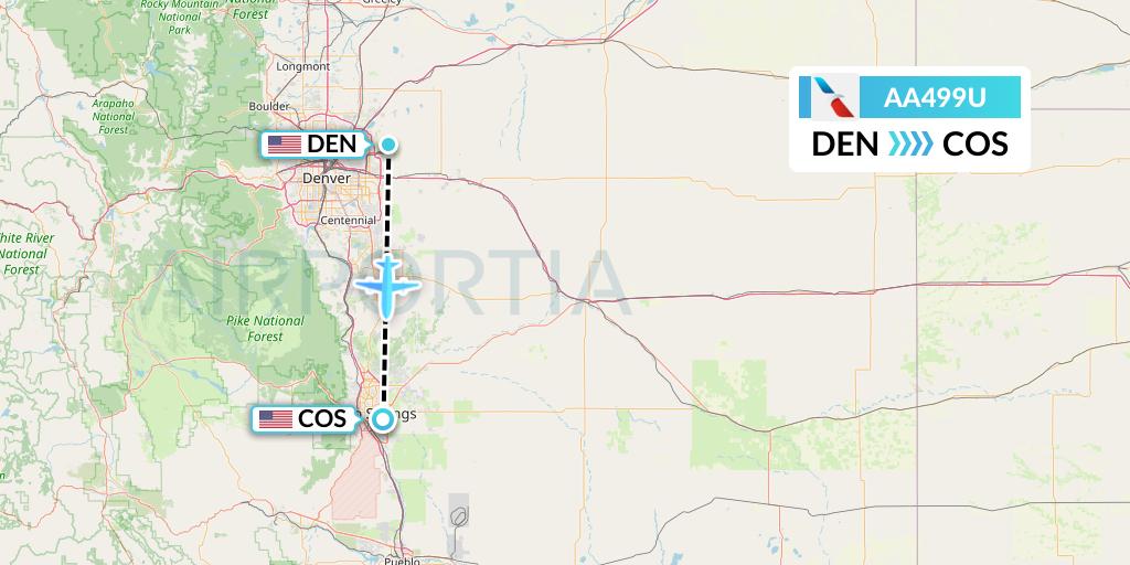 AA499U American Airlines Flight Map: Denver to Colorado Springs