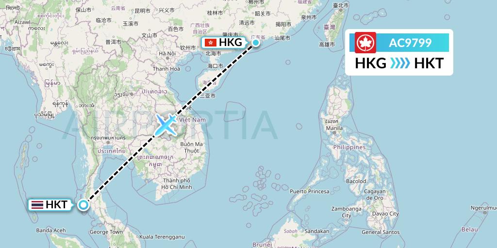 AC9799 Air Canada Flight Map: Hong Kong to Phuket