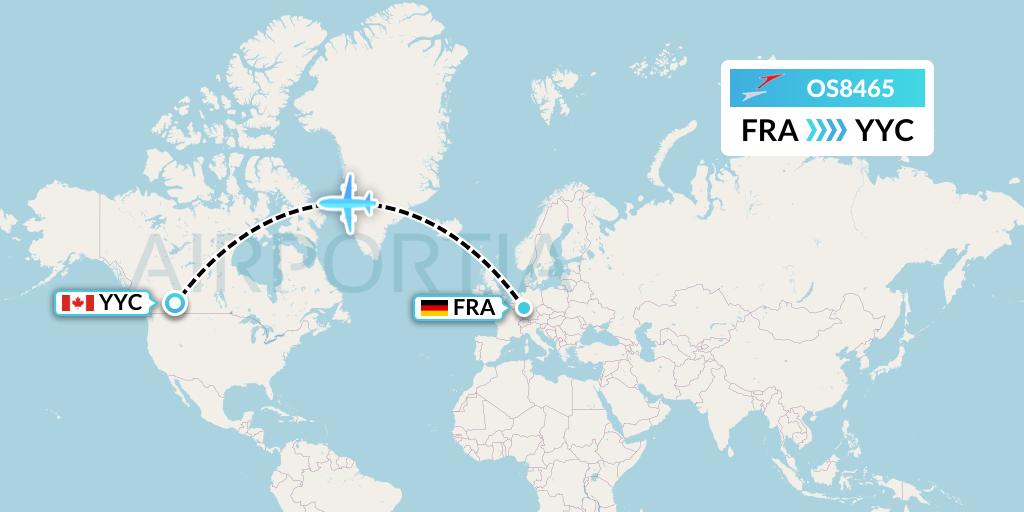 OS8465 Austrian Airlines Flight Map: Frankfurt to Calgary