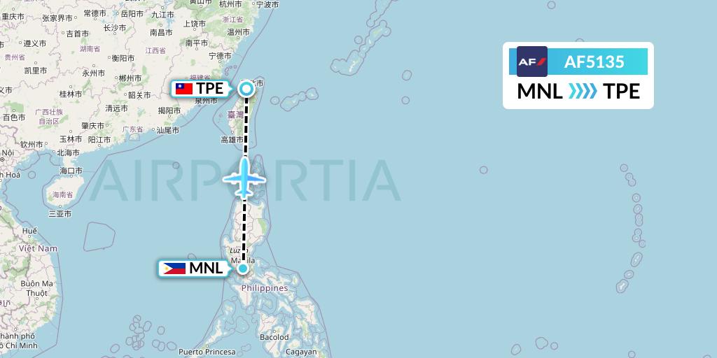 AF5135 Air France Flight Map: Manila to Taipei