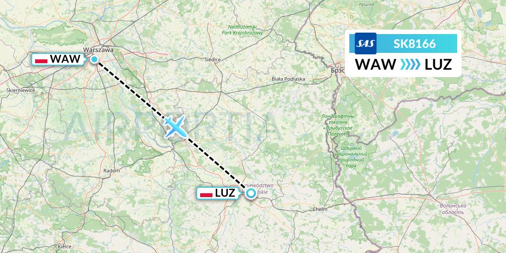 SK8166 SAS Flight Map: Warsaw to Lublin