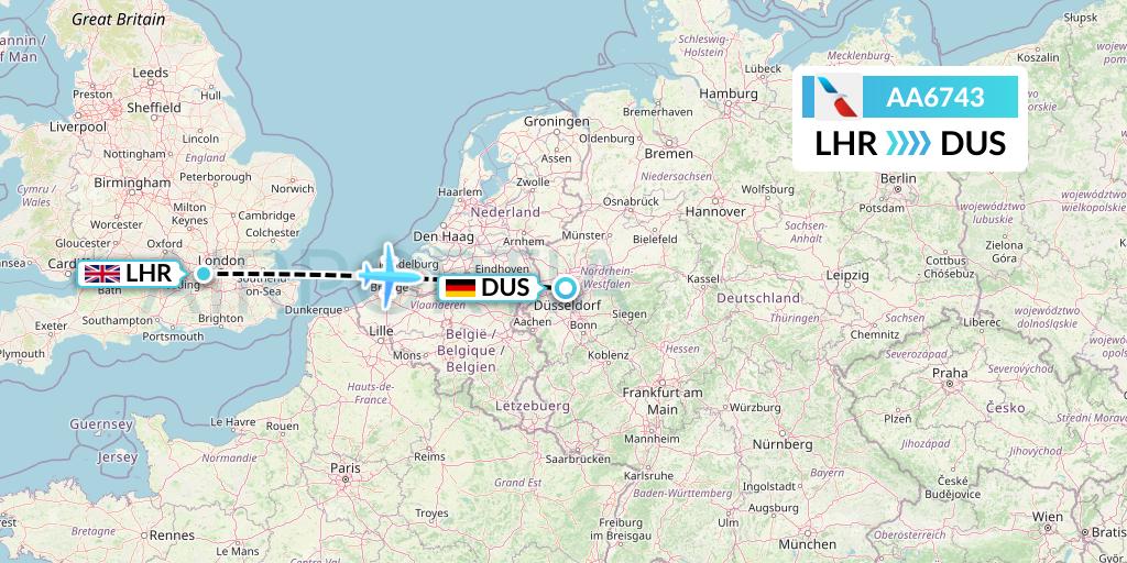 AA6743 American Airlines Flight Map: London to Dusseldorf