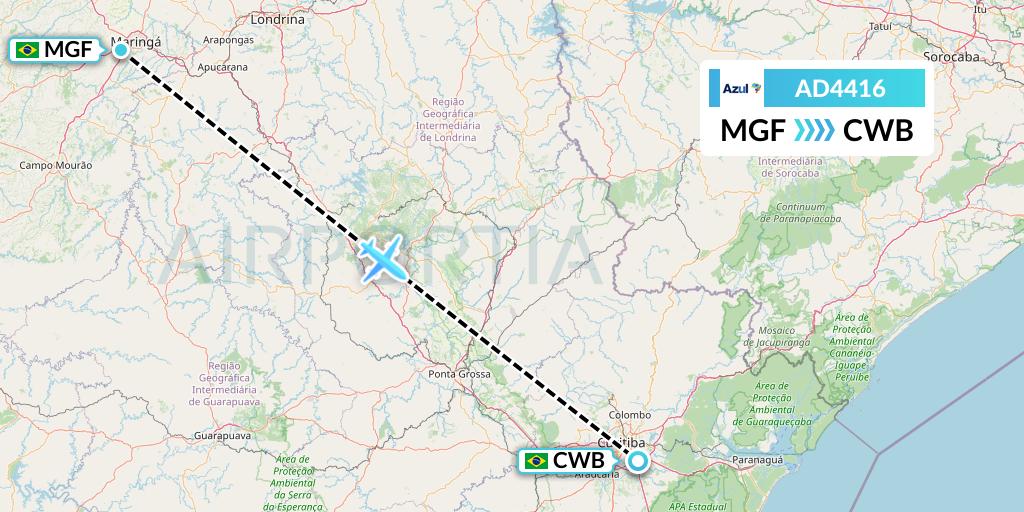 AD4416 Azul Brazilian Airlines Flight Map: Maringa to Curitiba