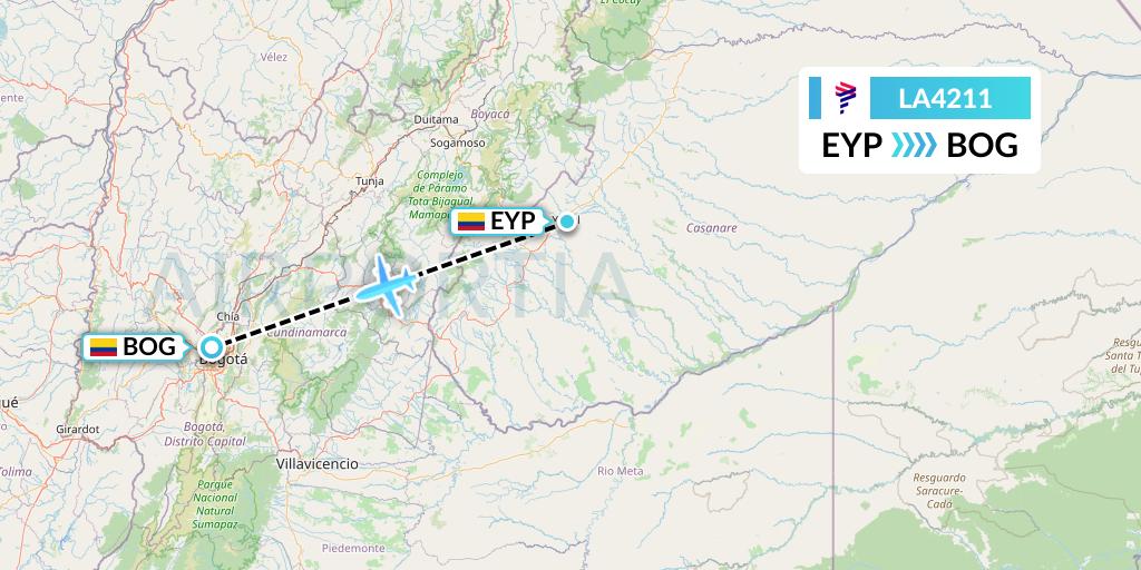 LA4211 LAN Airlines Flight Map: Yopal to Bogota