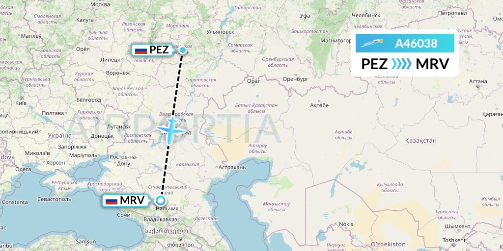 A46038 Azimuth Airlines Flight Map: Penza to Mineralnye Vody