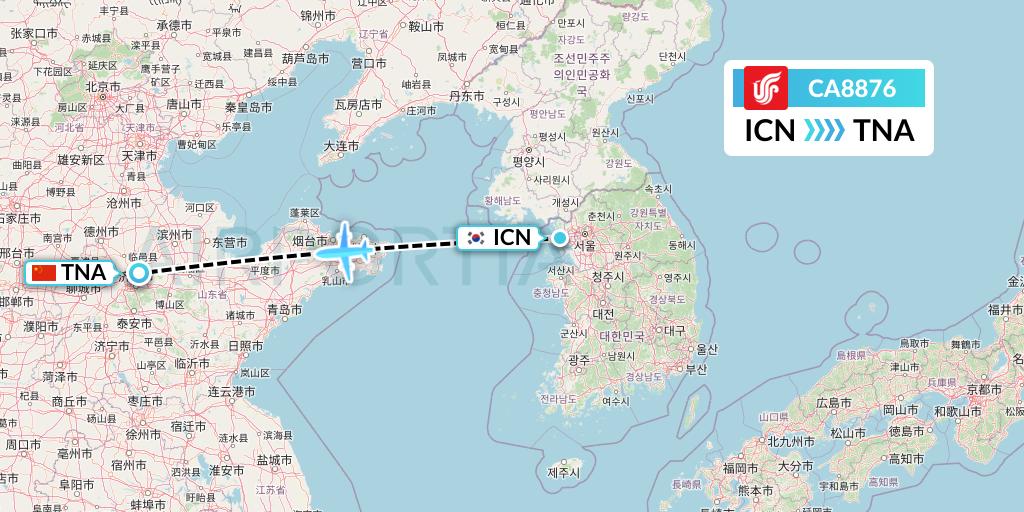 CA8876 Air China Flight Map: Seoul to Jinan