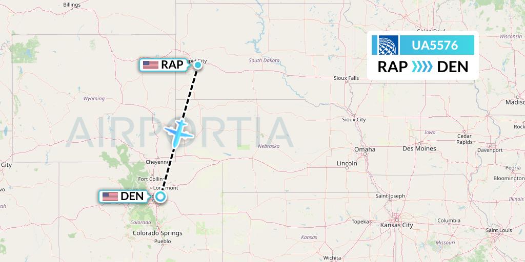 UA5576 United Airlines Flight Map: Rapid City to Denver