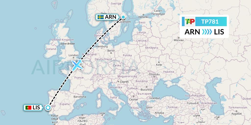 TP781 TAP Portugal Flight Map: Stockholm to Lisbon