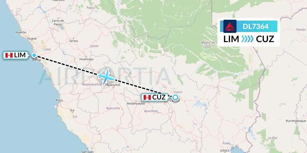 DL7364 Delta Air Lines Flight Map: Lima to Cusco