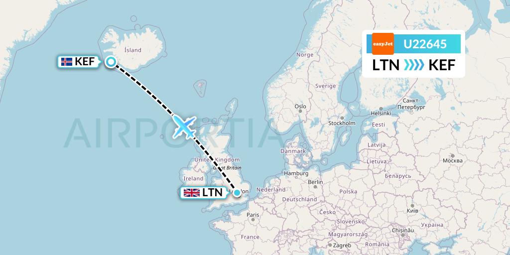 U22645 EasyJet Flight Map: London to Reykjavik