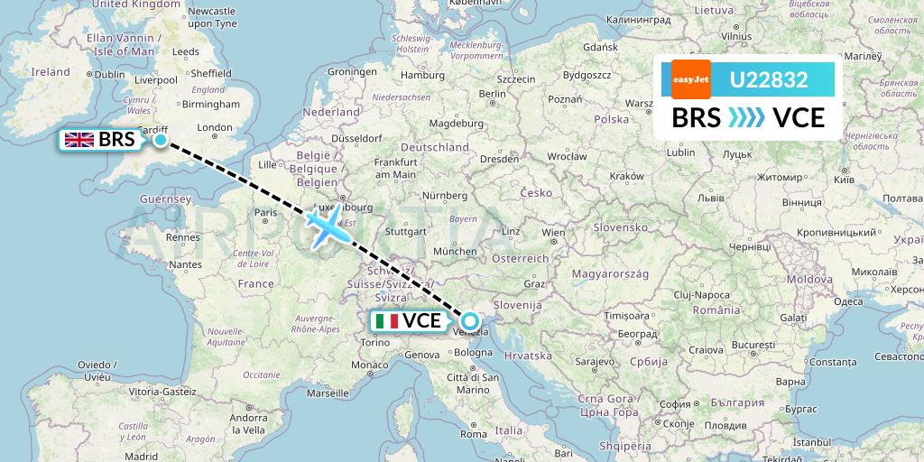 U22832 EasyJet Flight Map: Bristol to Venice