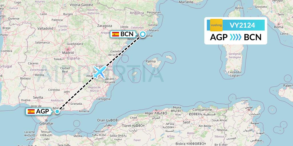 VY2124 Vueling Flight Map: Malaga to Barcelona