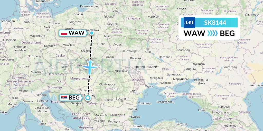 SK8144 SAS Flight Map: Warsaw to Belgrade