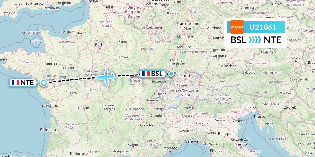 U21061 EasyJet Flight Map: Basel to Nantes