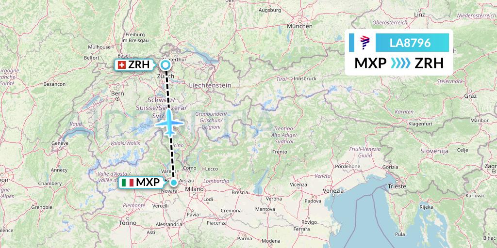 LA8796 LAN Airlines Flight Map: Milan to Zurich