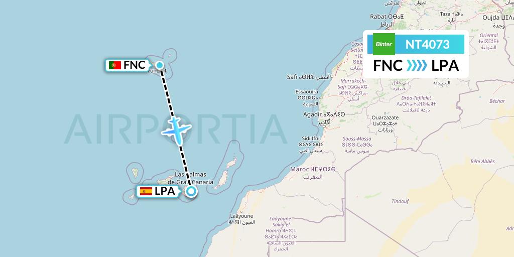 NT4073 Binter Canarias Flight Map: Funchal to Las Palmas