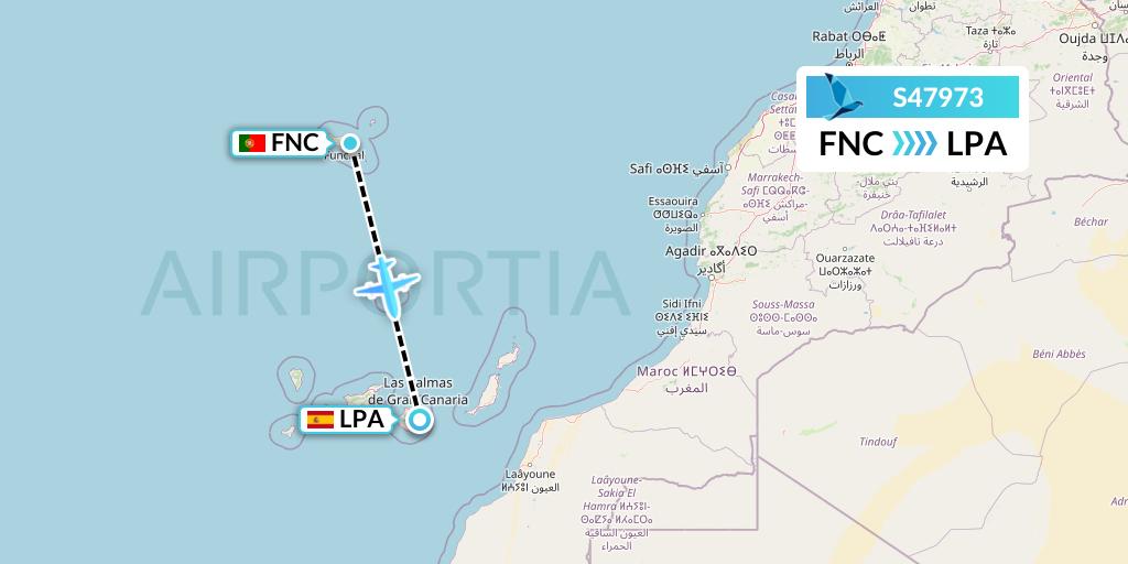 S47973 Azores Airlines Flight Map: Funchal to Las Palmas