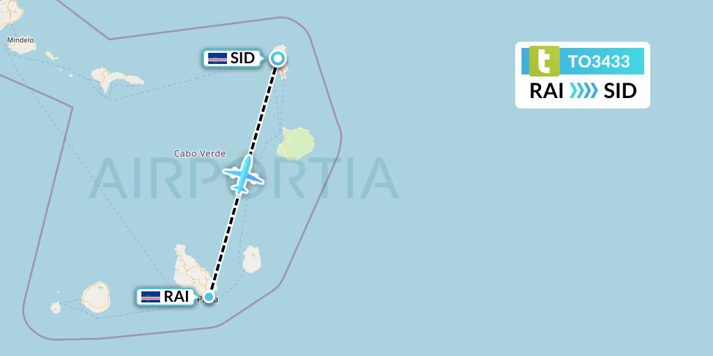 TO3433 Transavia France Flight Map: Praia to Espargos
