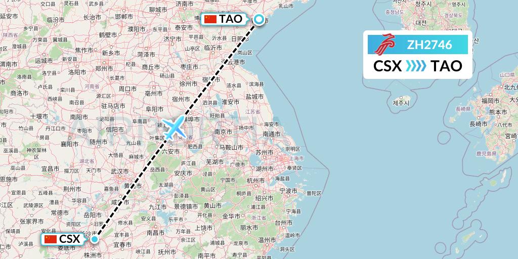 ZH2746 Shenzhen Airlines Flight Map: Changsha to Qingdao