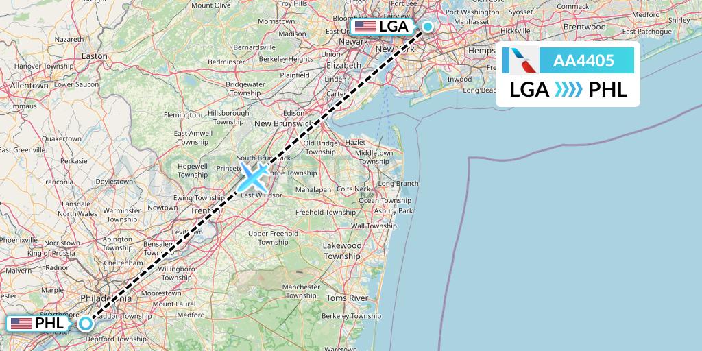 AA4405 American Airlines Flight Map: New York to Philadelphia
