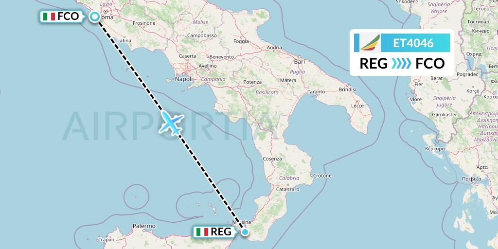 ET4046 Ethiopian Airlines Flight Map: Reggio Calabria to Rome