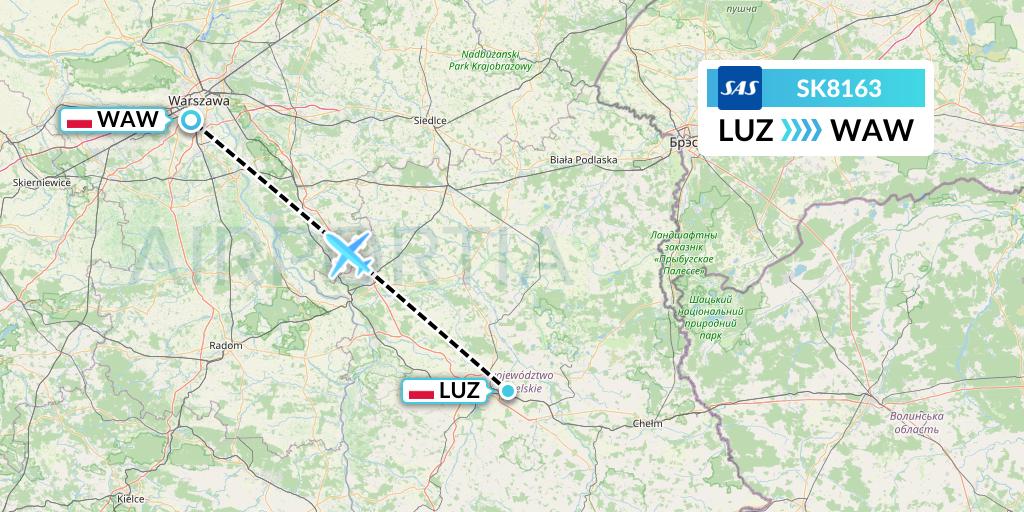 SK8163 SAS Flight Map: Lublin to Warsaw