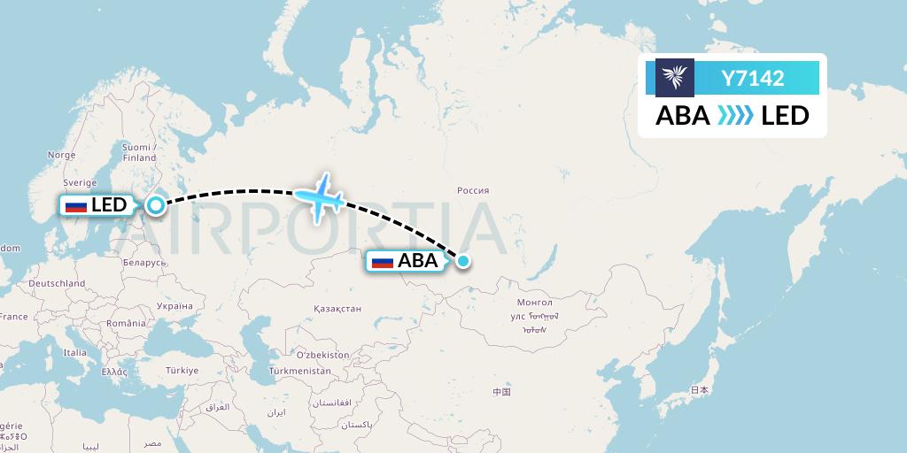 Y7142 NordStar Flight Map: Abakan to St. Petersburg
