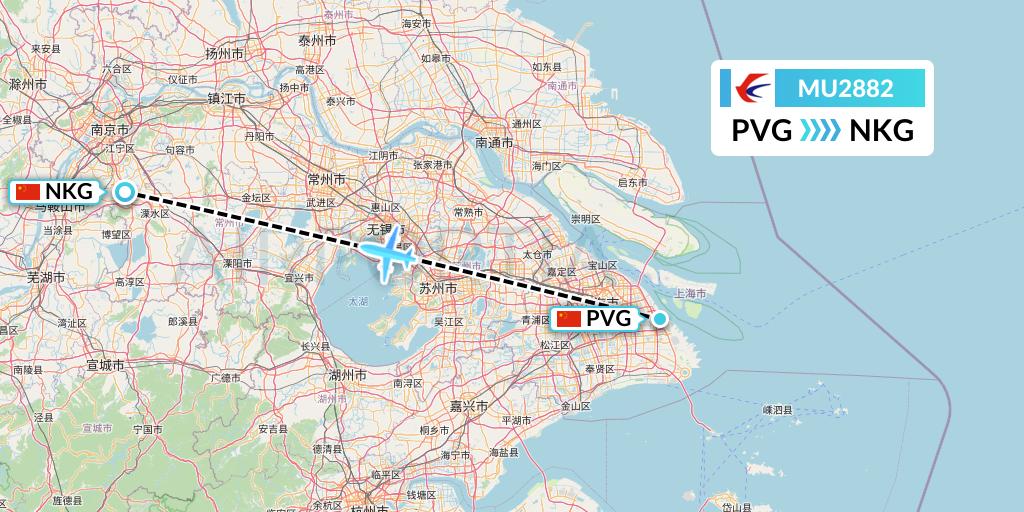 MU2882 China Eastern Airlines Flight Map: Shanghai to Nanjing