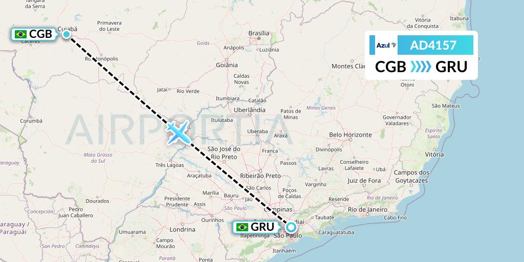 AD4157 Azul Brazilian Airlines Flight Map: Cuiaba to Sao Paulo