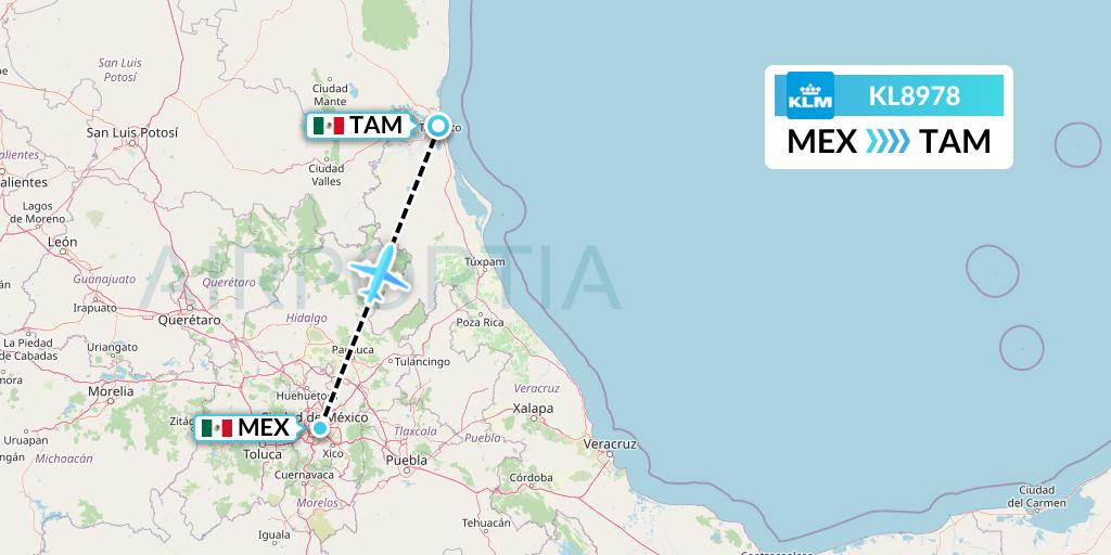 KL8978 KLM Flight Map: Mexico City to Tampico