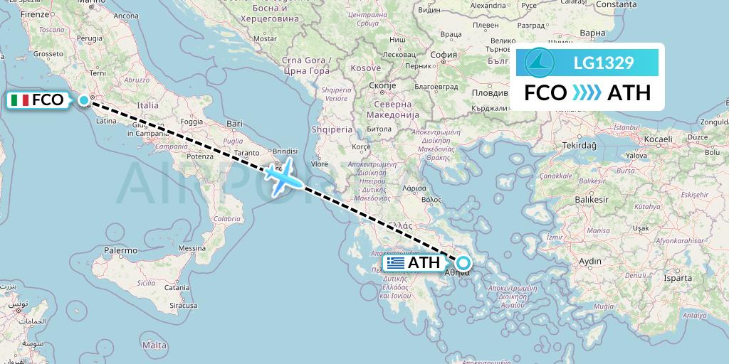 LG1329 Luxair Flight Map: Rome to Athens