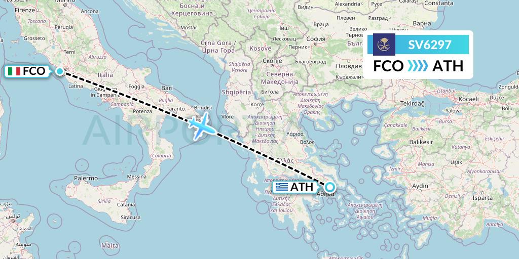 SV6297 Saudi Arabian Airlines Flight Map: Rome to Athens