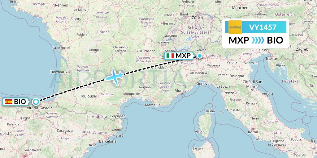 VY1457 Vueling Flight Map: Milan to Bilbao