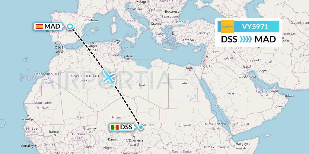 VY5971 Vueling Flight Map: Dakar to Madrid