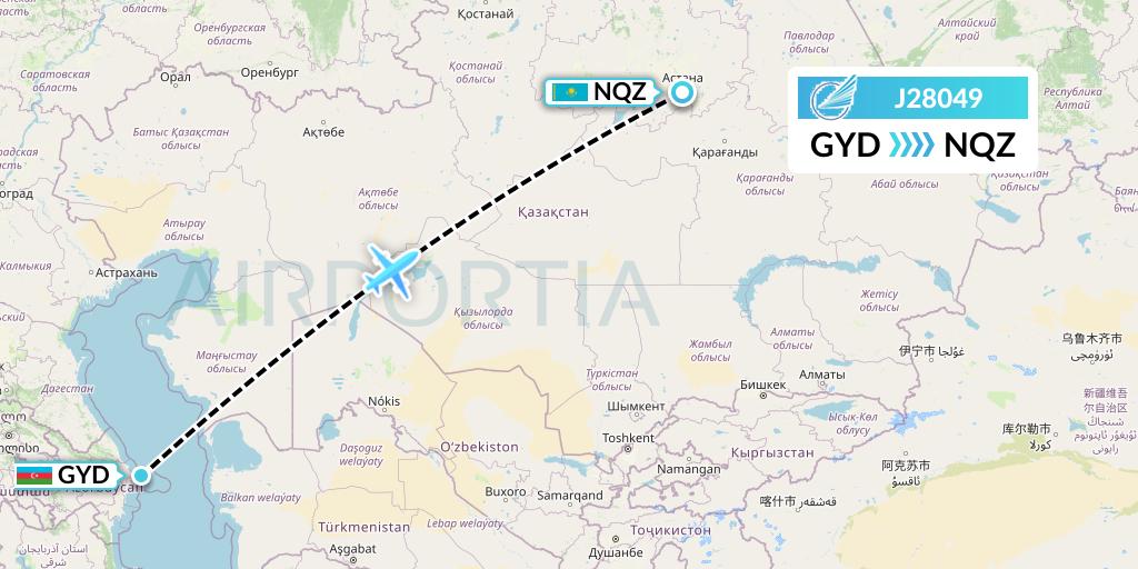 J28049 Azerbaijan Airlines Flight Map: Baku to Astana