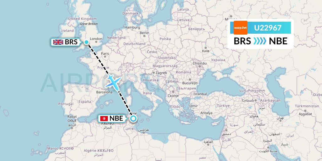 U22967 EasyJet Flight Map: Bristol to Enfidha